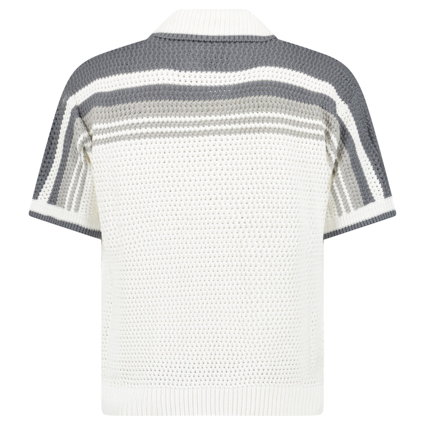 Casablanca Tennis Striped Crochet Short Sleeve Shirt in White/Grey