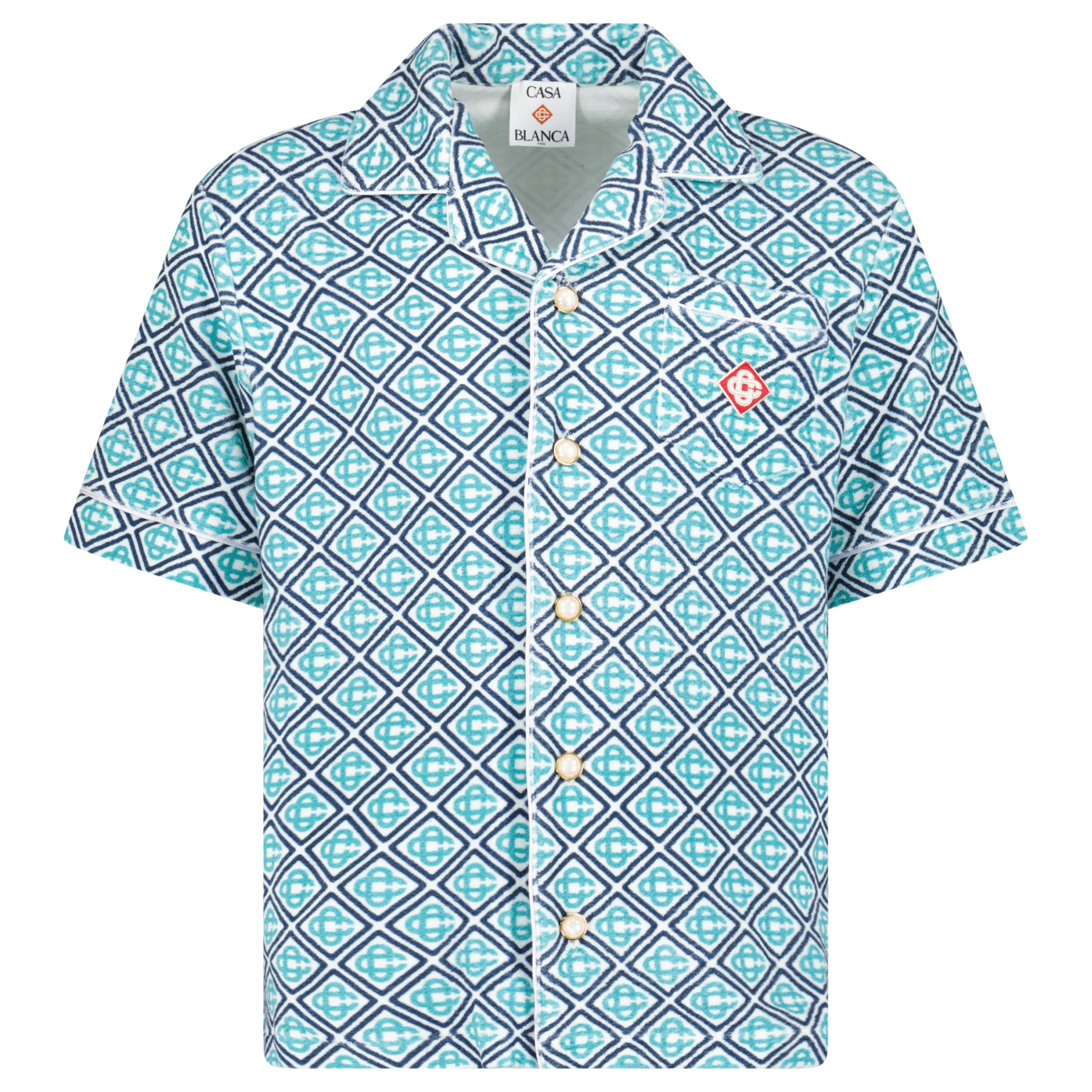 Color variation of Casablanca Monogram Short Sleeve Towelling Shirt in Turquoise Green