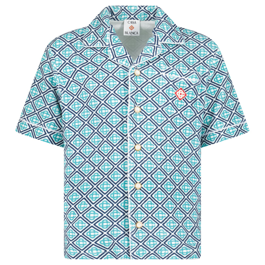 Casablanca Monogram Short Sleeve Towelling Shirt in Turquoise Green