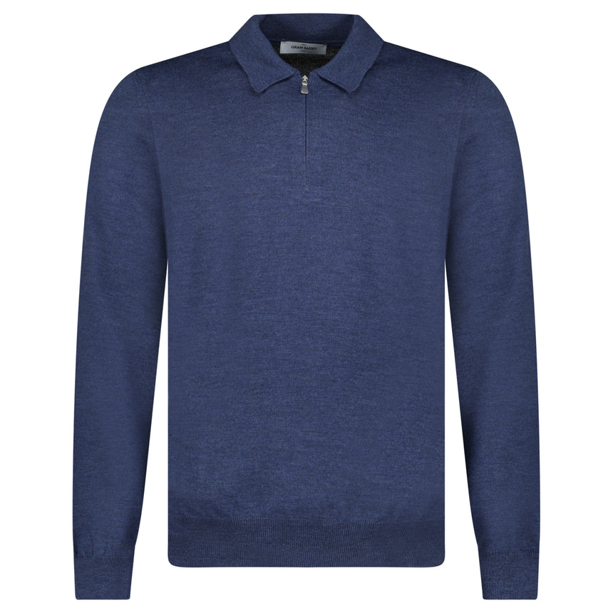 Gran Sasso Quarter Zip Wool Jumper in Dark Blue