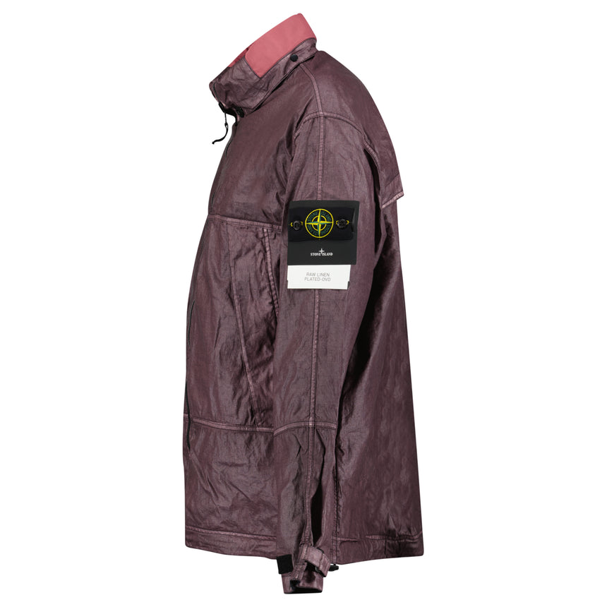 Stone Island Raw Linen Plated-OVD Short Parka in Dark Burgundy