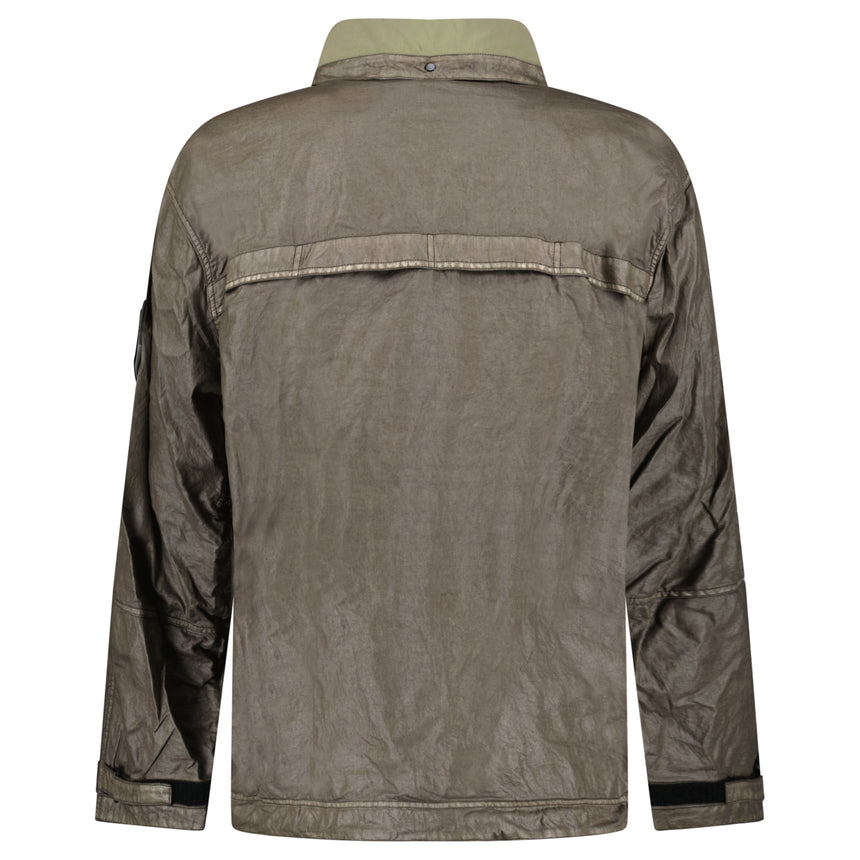 Stone Island Raw Linen Plated-OVD Short Parka in Military Green