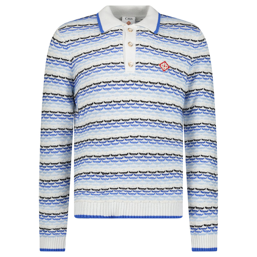 Casablanca Striped Logo-Appliqué Polo Shirt in Blue