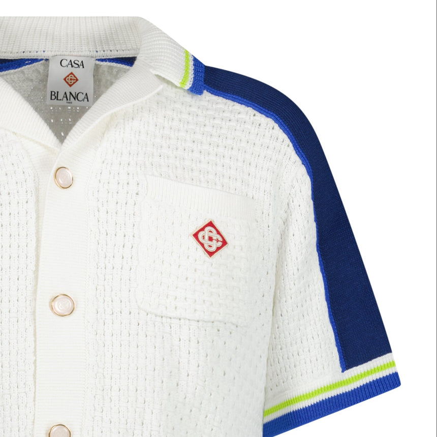 Casablanca Crochet Shirt in White and Blue