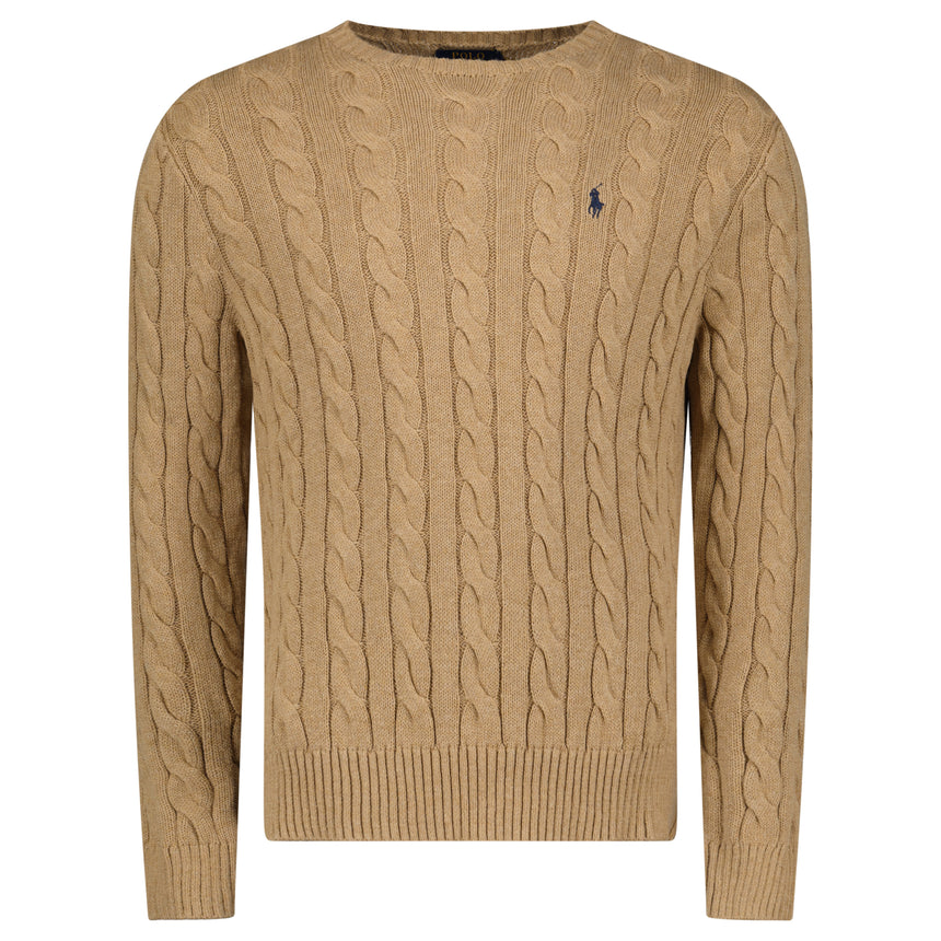 Polo Ralph Lauren Cotton Cable-Knit Logo Sweater in Brown