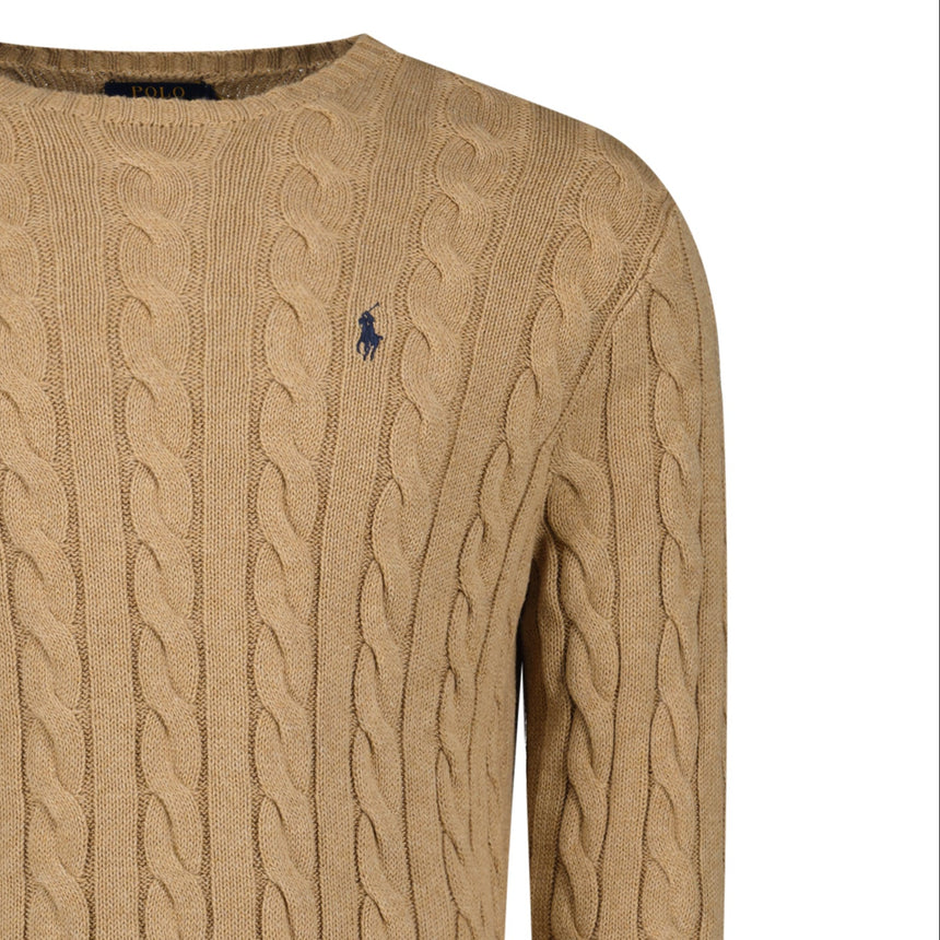 Polo Ralph Lauren Cotton Cable-Knit Logo Sweater in Brown