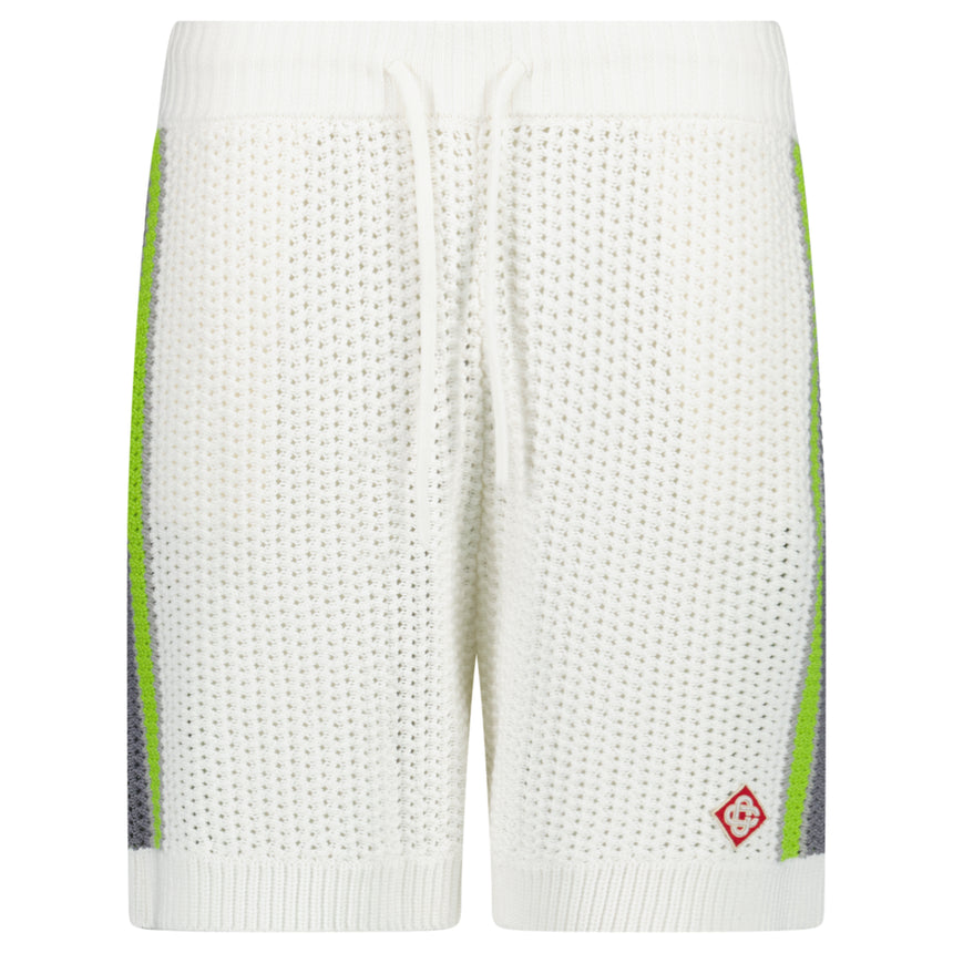 Casablanca Stripe Crochet Shorts in White and Green