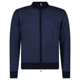 Gran Sasso Salt and Pepper Stitch Full-Zip Cardigan in Navy