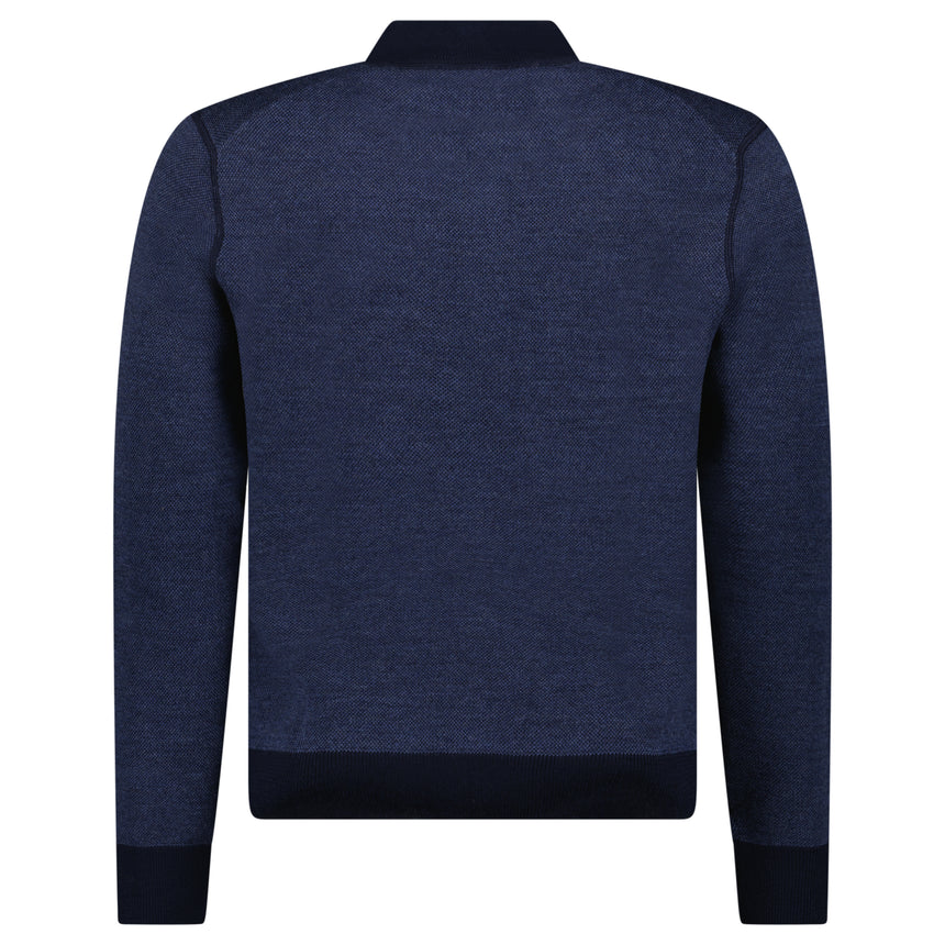 Gran Sasso Salt and Pepper Stitch Full-Zip Cardigan in Navy