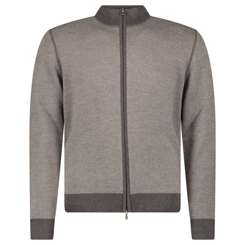 Gran Sasso Salt and Pepper Stitch Full-Zip Cardigan in Brown