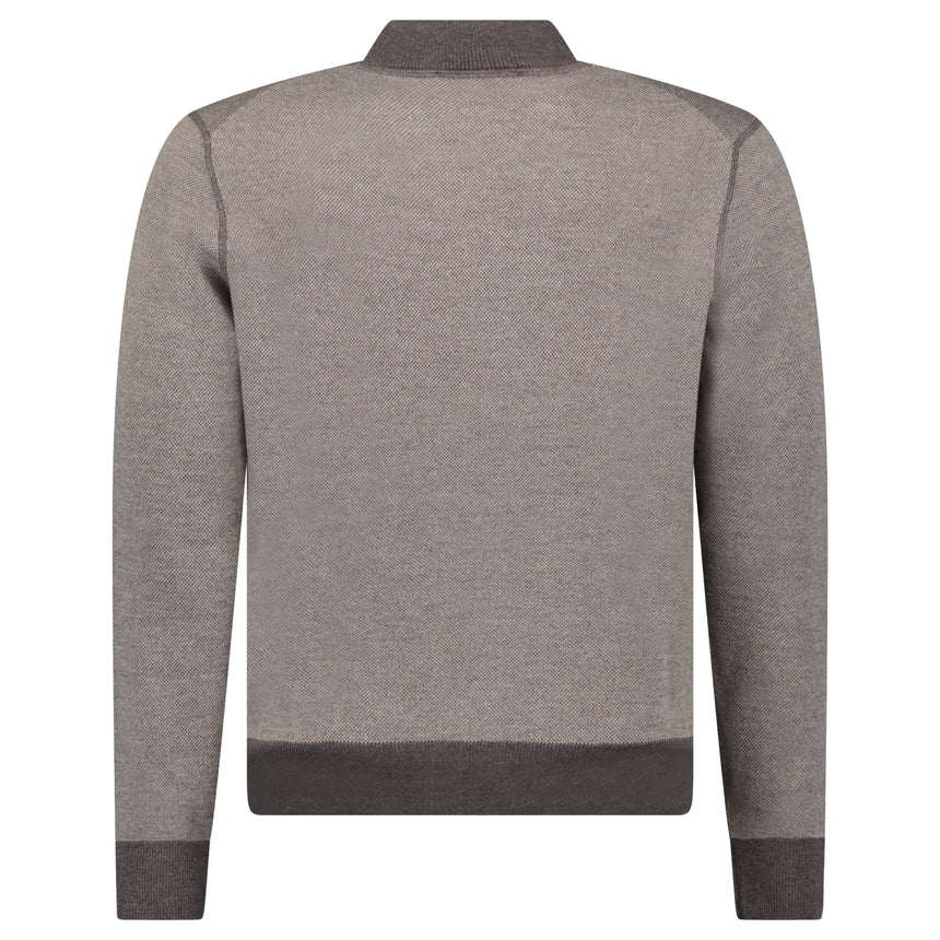 Gran Sasso Salt and Pepper Stitch Full-Zip Cardigan in Brown