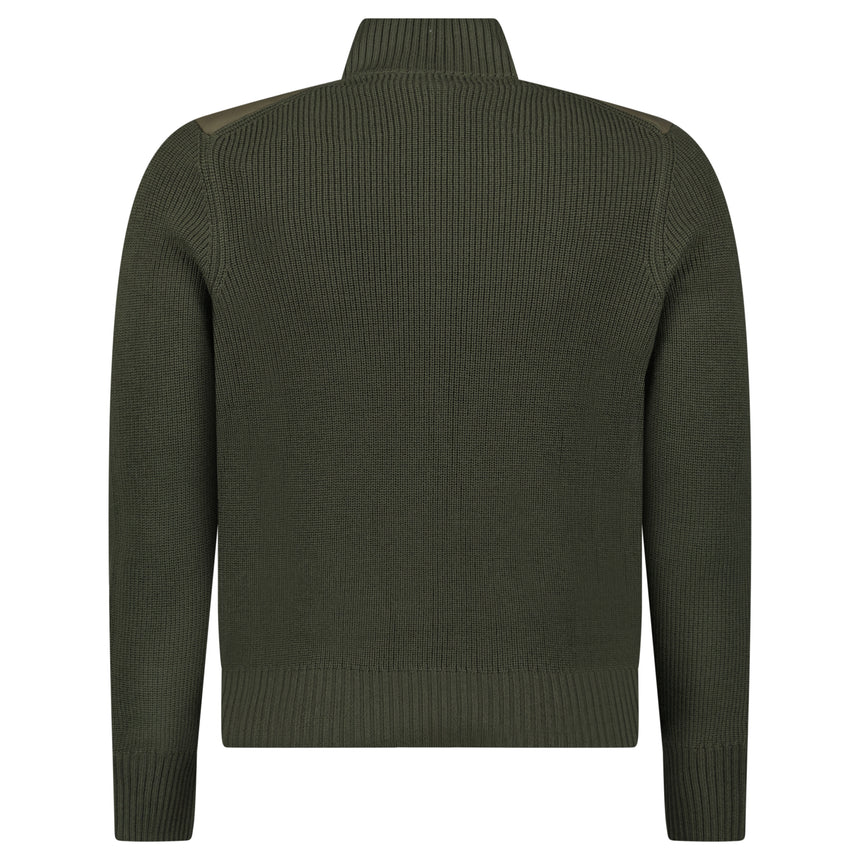Gran Sasso Quilted Panel Cardigan in Khaki Green