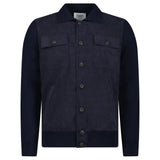 Gran Sasso Alcantara and Organic Cotton Button-Up Hybrid Jacket in Navy Blue