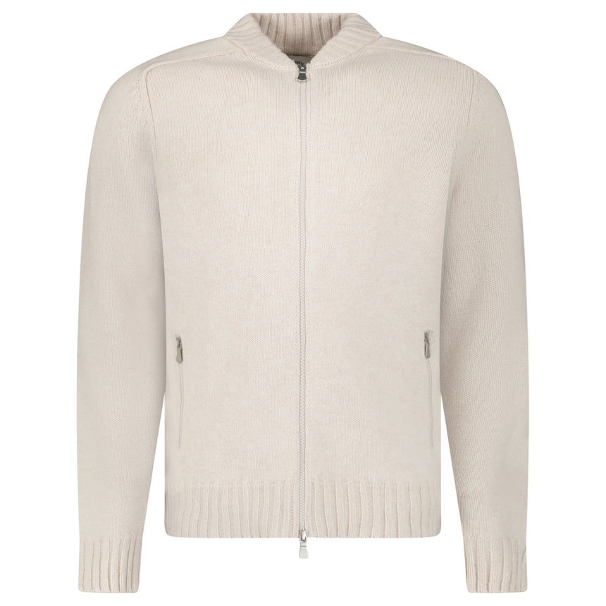 Gran Sasso Super Geelong Wool and Cashmere Full-Zip Cardigan in Beige