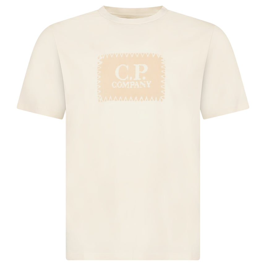 CP Company 30/1 Jersey Stitch Block Logo T-Shirt in Frozen Dew Beige