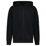 CP Company Light Fleece Zip Hooded Lens Sweatshirt in Black