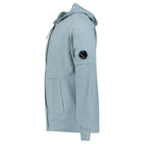 CP Company Light Fleece Zip Hooded Lens Sweatshirt in Silver Blue