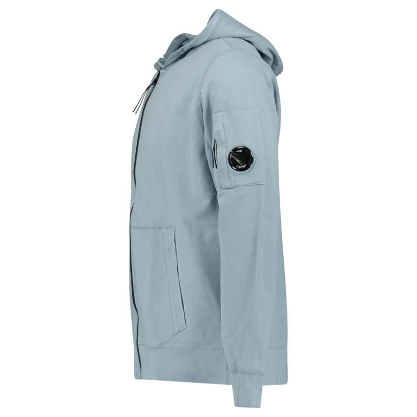 CP Company Light Fleece Zip Hooded Lens Sweatshirt in Silver Blue