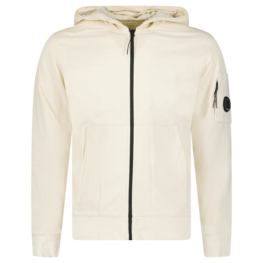CP Company Light Fleece Zip Hooded Lens Sweatshirt in Frozen Dew Beige