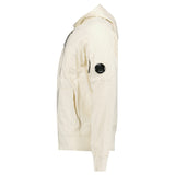 CP Company Light Fleece Zip Hooded Lens Sweatshirt in Frozen Dew Beige
