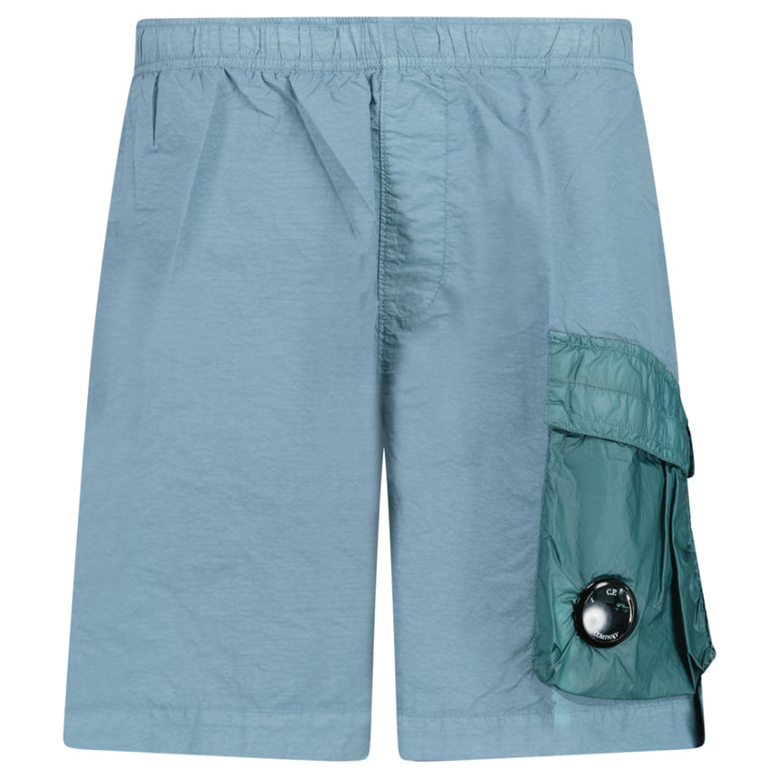 CP Company Flatt Nylon Mixed Lens Cargo Swim Shorts in Silver Blue