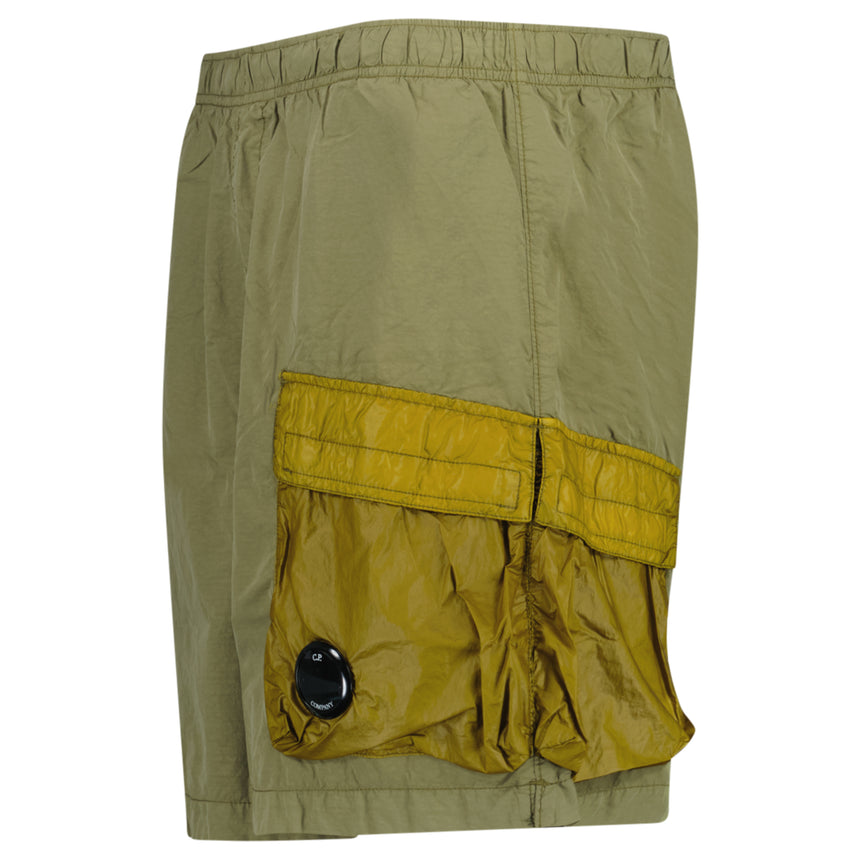 CP Company Flatt Nylon Mixed Lens Cargo Swim Shorts in Dried Herb Green