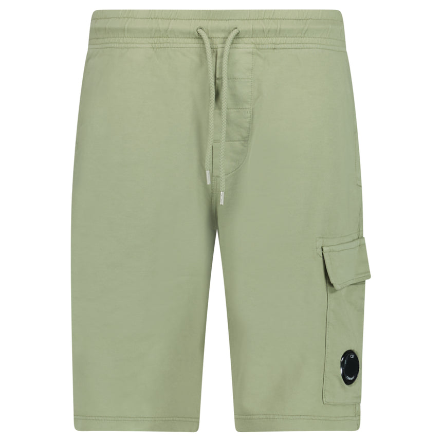 CP Company Light Fleece Cargo Lens Shorts in Moss Green