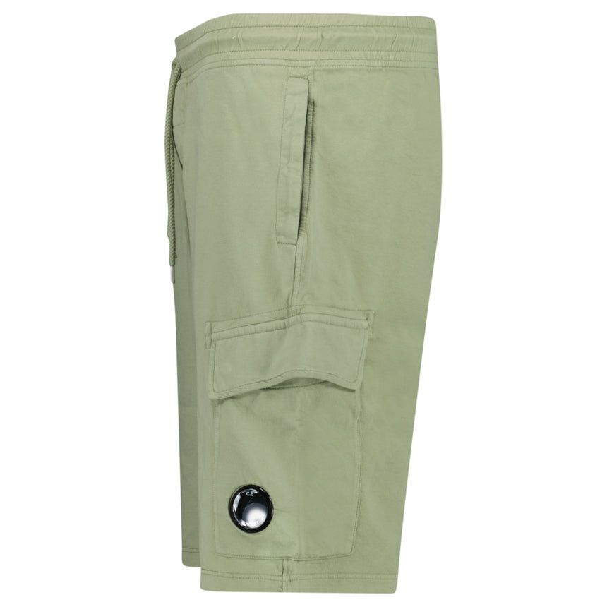 CP Company Light Fleece Cargo Lens Shorts in Moss Green