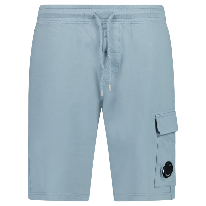CP Company Light Fleece Cargo Lens Shorts in Silver Blue