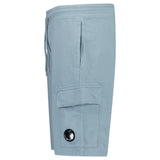 CP Company Light Fleece Cargo Lens Shorts in Silver Blue