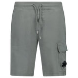 CP Company Light Fleece Cargo Lens Shorts in Gunmetal Grey