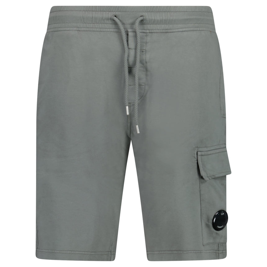 CP Company Light Fleece Cargo Lens Shorts in Gunmetal Grey