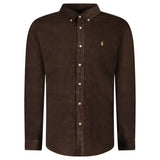 Polo Ralph Lauren Button-Down Collar Logo-Embroidered Cotton-Corduroy Shirt in Brown