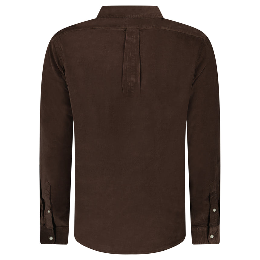 Polo Ralph Lauren Button-Down Collar Logo-Embroidered Cotton-Corduroy Shirt in Brown