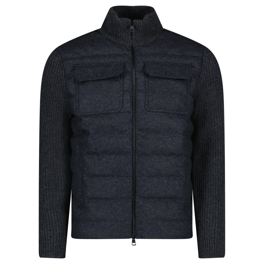 Moncler Padded Wool Knit Cardigan Jacket in Dark Grey