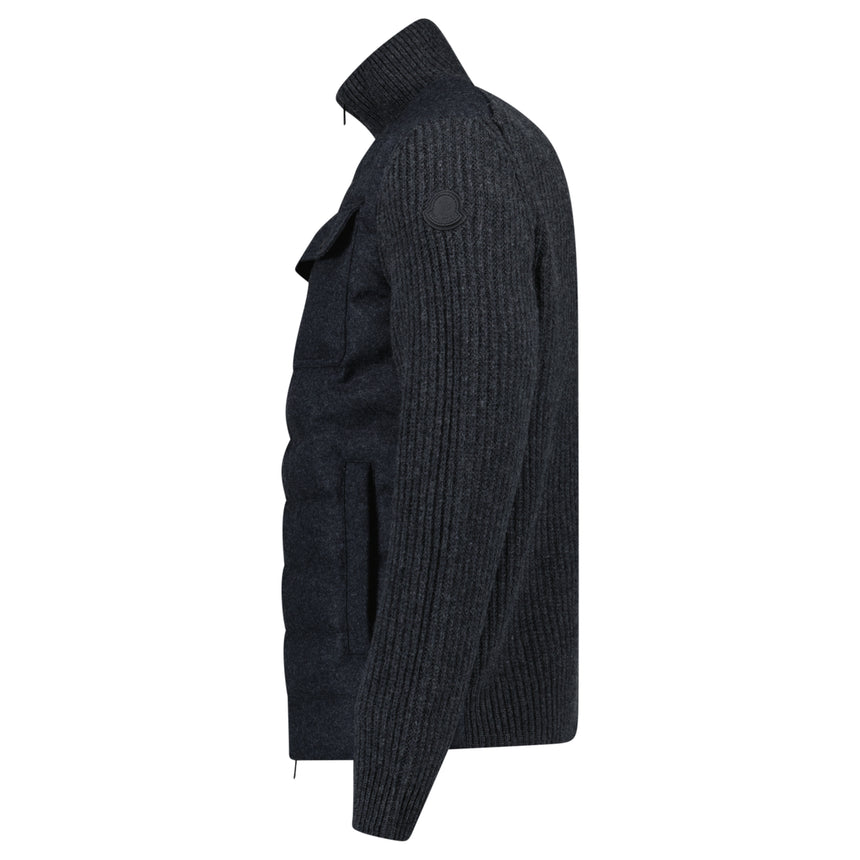Moncler Padded Wool Knit Cardigan Jacket in Dark Grey