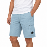 CP Company 50 Fili Stretch Loose Lens Cargo Shorts in Silver Blue