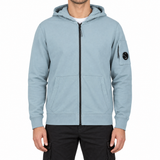 CP Company Light Fleece Zip Hooded Lens Sweatshirt in Silver Blue