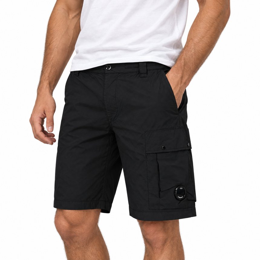 CP Company 50 Fili Stretch Loose Lens Cargo Shorts in Black
