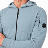 CP Company Light Fleece Zip Hooded Lens Sweatshirt in Silver Blue