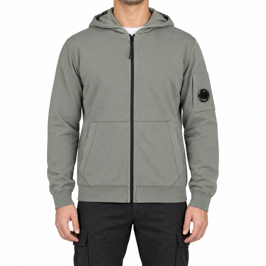 CP Company Light Fleece Zip Hooded Lens Sweatshirt in Gunmetal Grey