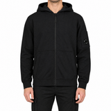 CP Company Light Fleece Zip Hooded Lens Sweatshirt in Black