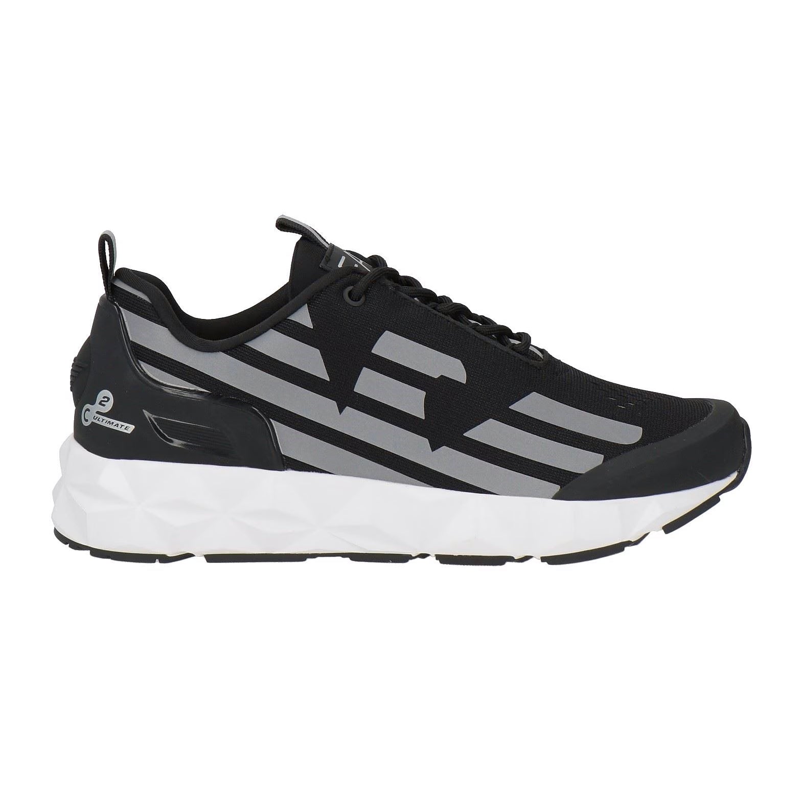Color variation of EA7 Emporio Armani Ultimate C2 Kombat Running Sneaker with Ultralight Sole in Black and Silver