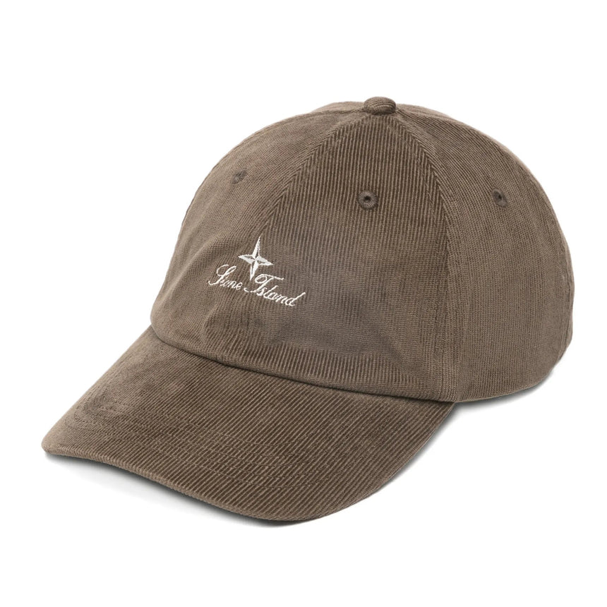 Stone Island Logo Corduroy Cap in Brown