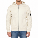 CP Company Light Fleece Zip Hooded Lens Sweatshirt in Frozen Dew Beige
