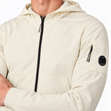 CP Company Light Fleece Zip Hooded Lens Sweatshirt in Frozen Dew Beige