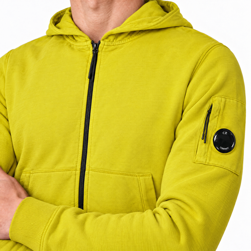 CP Company Light Fleece Zip Hooded Lens Sweatshirt in Antique Moss Green