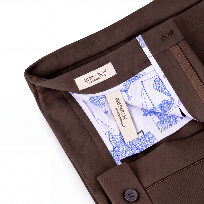Berwich Komodo 'The Travel Fit' Trousers in Brown