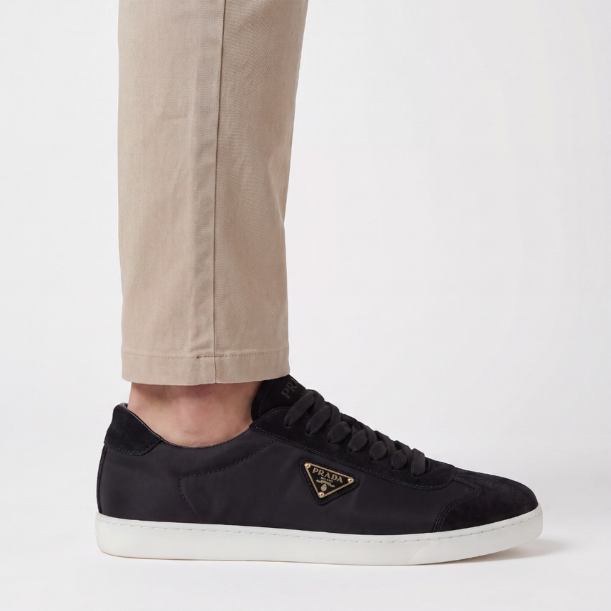 Prada Lane Toe Suede Sneakers in Black