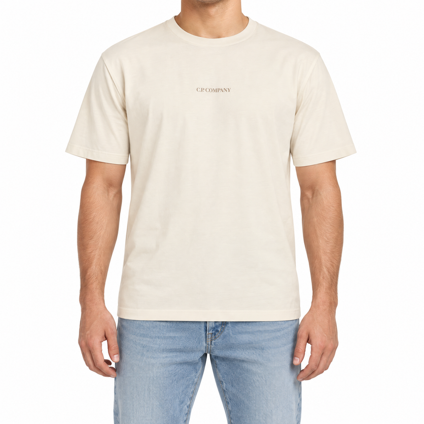 CP Company 30/1 Jersey Short Sleeve Logo T-Shirt in Frozen Dew Beige